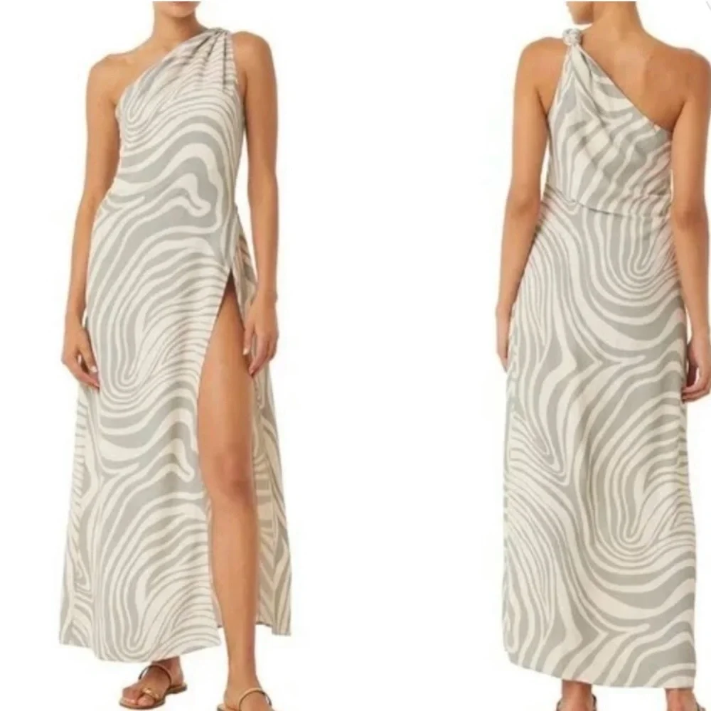 NWT MISA Los Angeles Persephone One Shoulder Zebra Maxi Dress High Slit Small - Picture 5 of 16